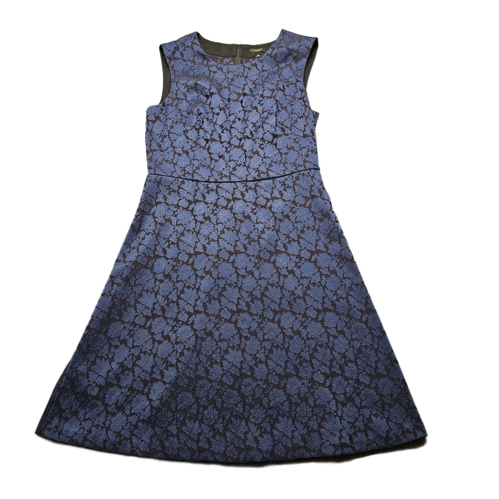 Ann Taylor Tank Dress Womens 6‎ Blue Floral Jacquard Sleeveless Stretch Back Zip